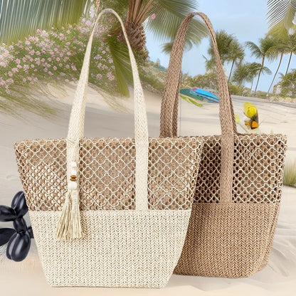 Minimalist Large Straw Shoulder Bag