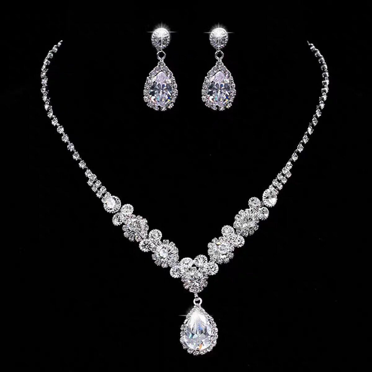 Crystal Bridal Wedding Dress Formal Dinner Jewelry Set