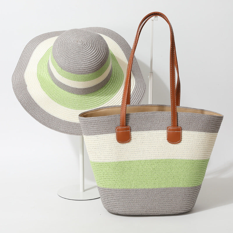 Striped Woven Straw Bag