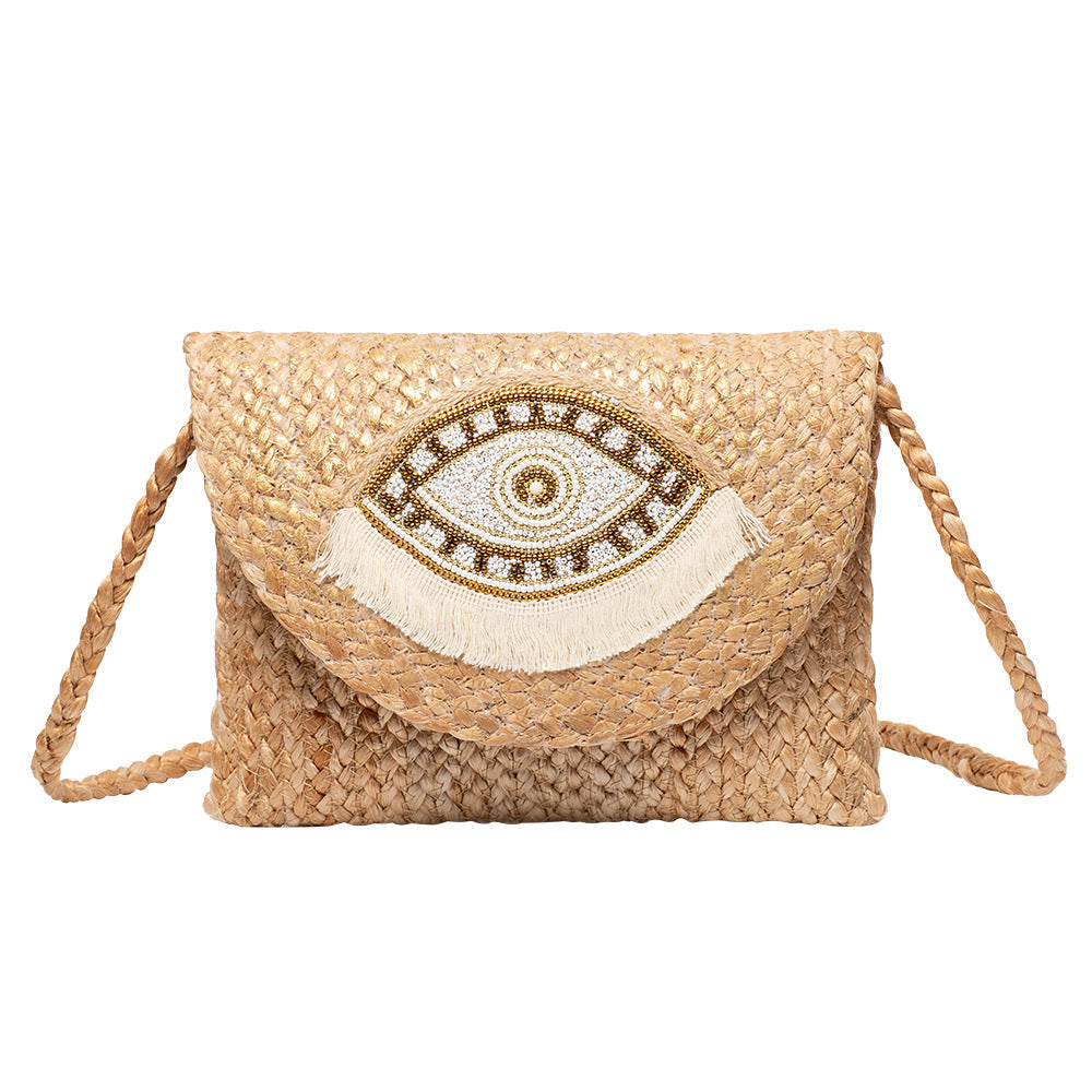 Beaded Patch Jute Bag – Bohemian Handwoven Clutch