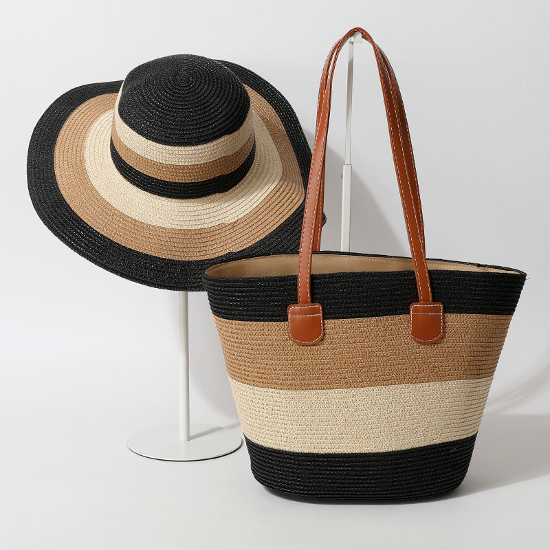Striped Woven Straw Bag