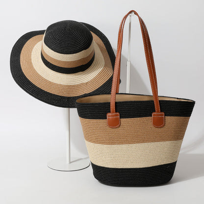 Striped Woven Straw Bag