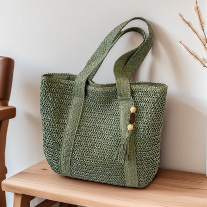 Wooden Bead Tassel Handwoven Bag – Large