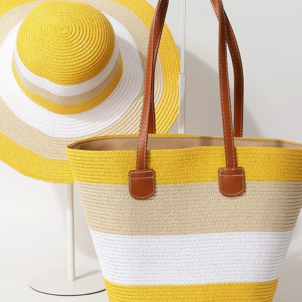 Striped Woven Straw Bag