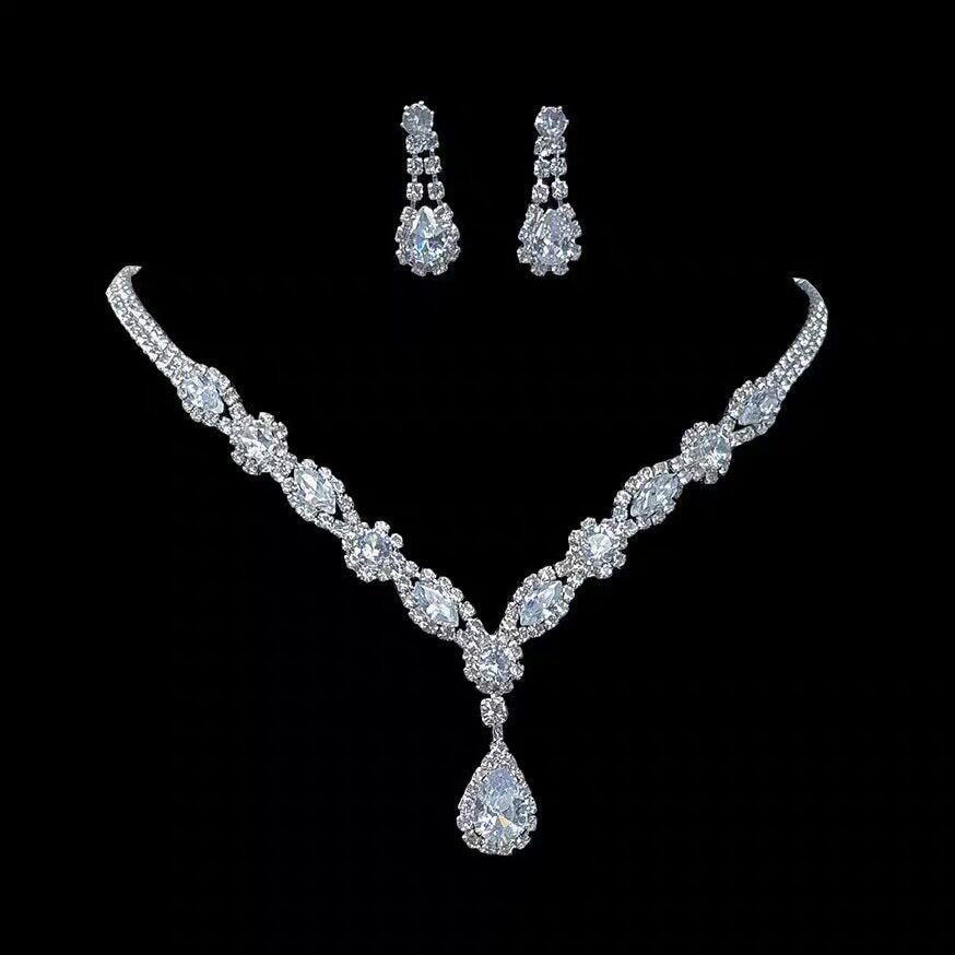 Crystal Bridal Wedding Dress Formal Dinner Jewelry Set
