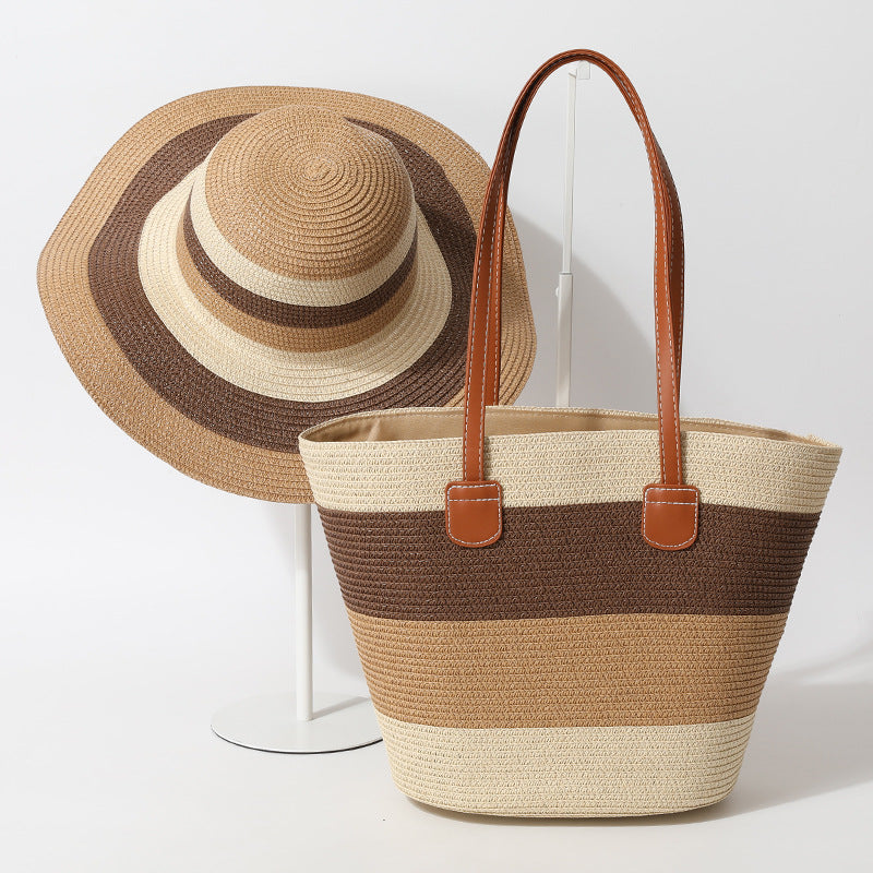 Striped Woven Straw Bag