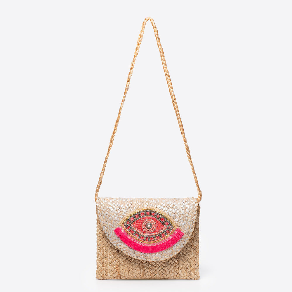 Beaded Patch Jute Bag – Bohemian Handwoven Clutch