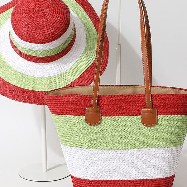 Striped Woven Straw Bag