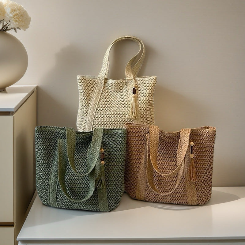 Wooden Bead Tassel Handwoven Bag – Large