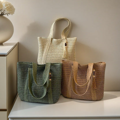 Wooden Bead Tassel Handwoven Bag – Large
