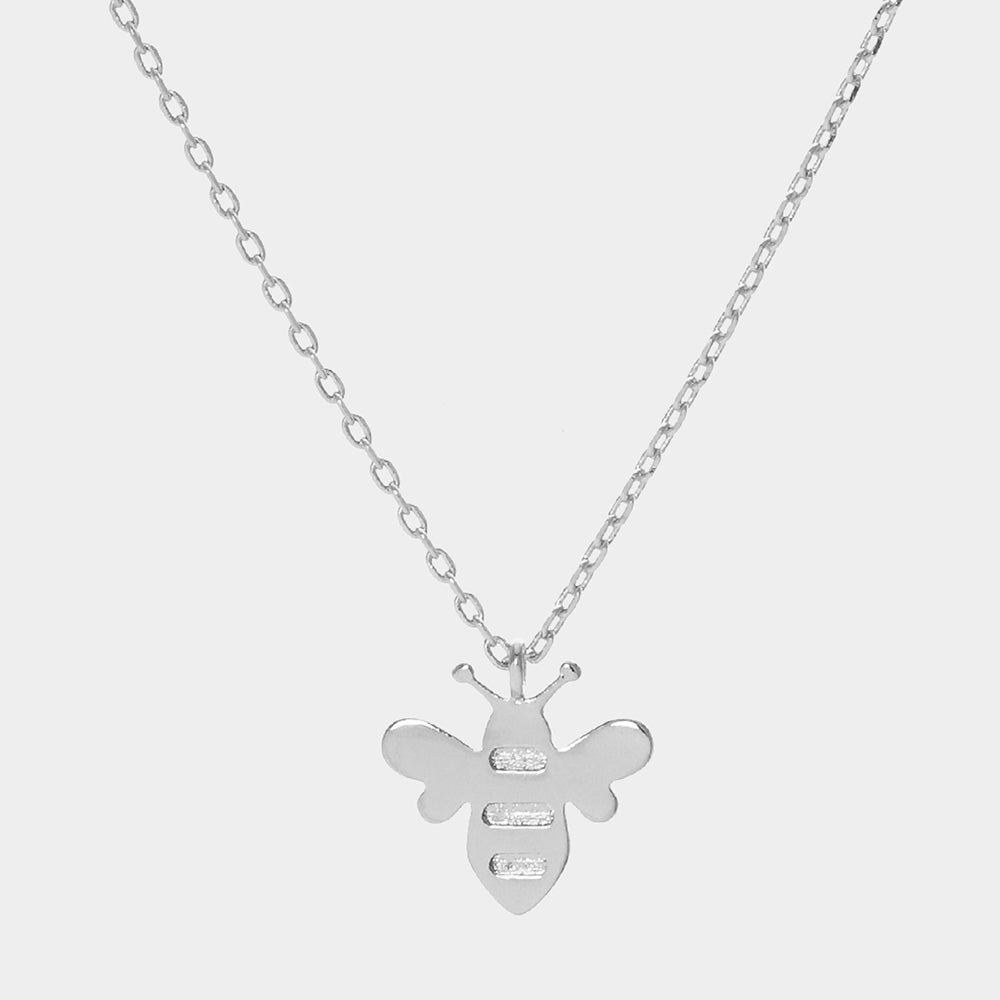 White Gold Honey Bee Pendant Necklace