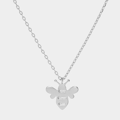 White Gold Honey Bee Pendant Necklace