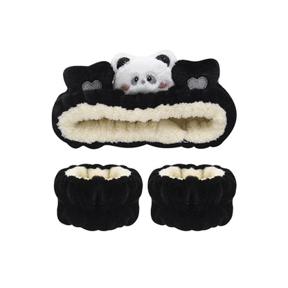 3Pcs Set Makeup Headband Wristband Set Cute Animal Face Wash Cleaning Spa Hairhand for Women
