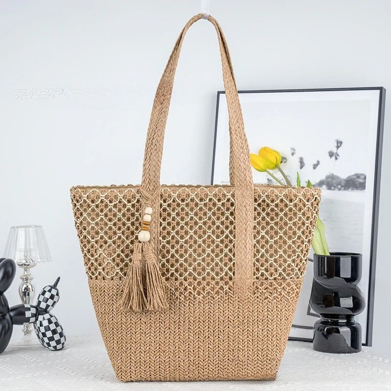 Minimalist Large Straw Shoulder Bag