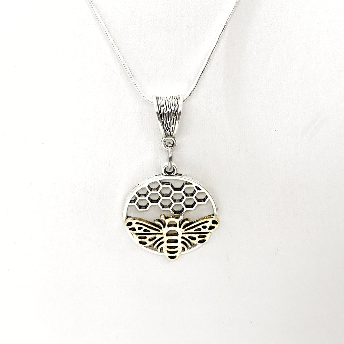 Bee & Honeycomb Pendant Necklace