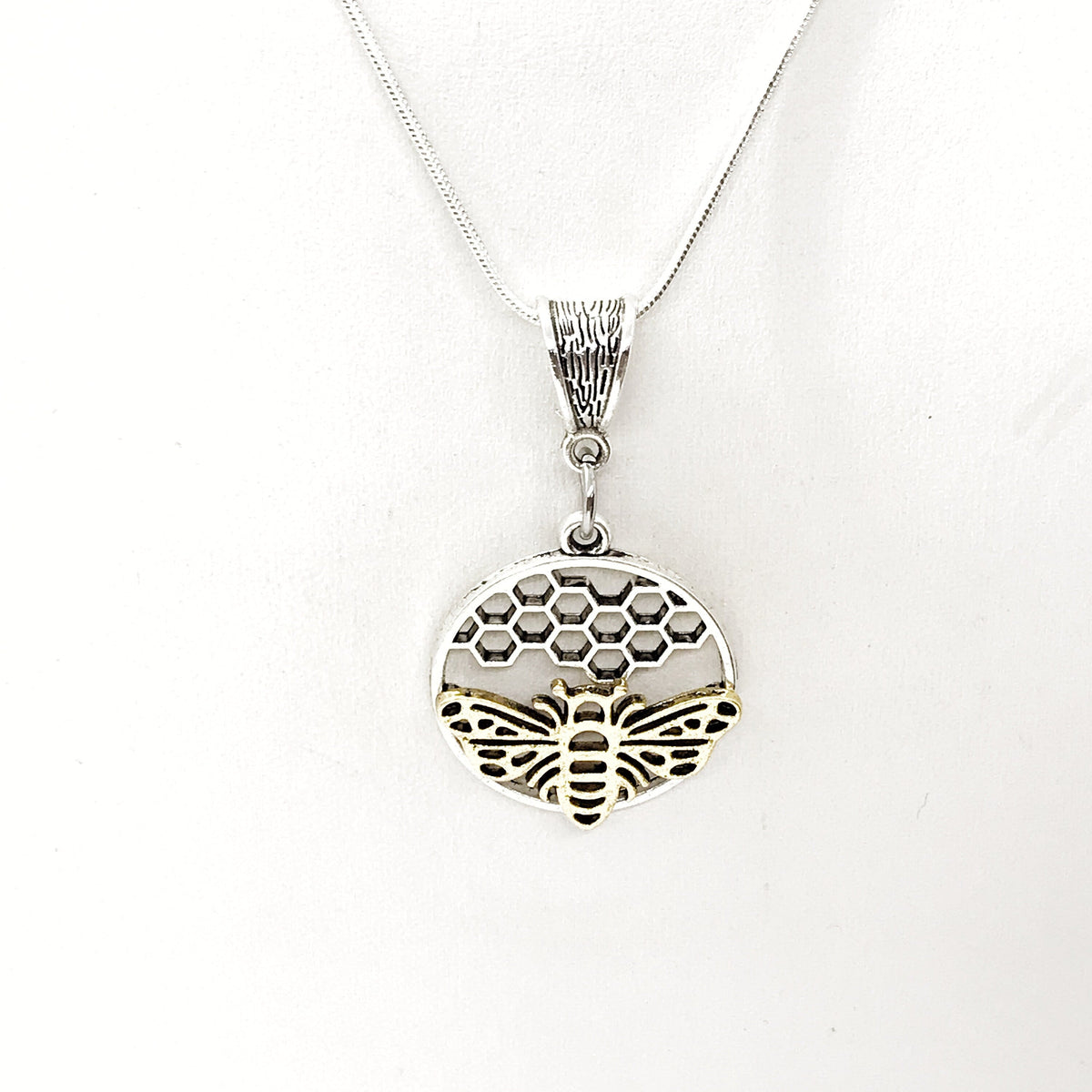 Bee & Honeycomb Pendant Necklace