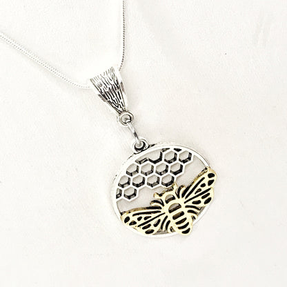 Bee & Honeycomb Pendant Necklace