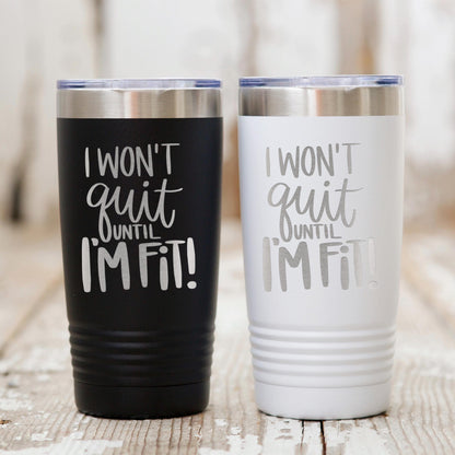 Workout Fitness Tumbler 20 oz engraved stainless steel insulated black tumbler with motivational quote for gym, sports, and active lifestyle