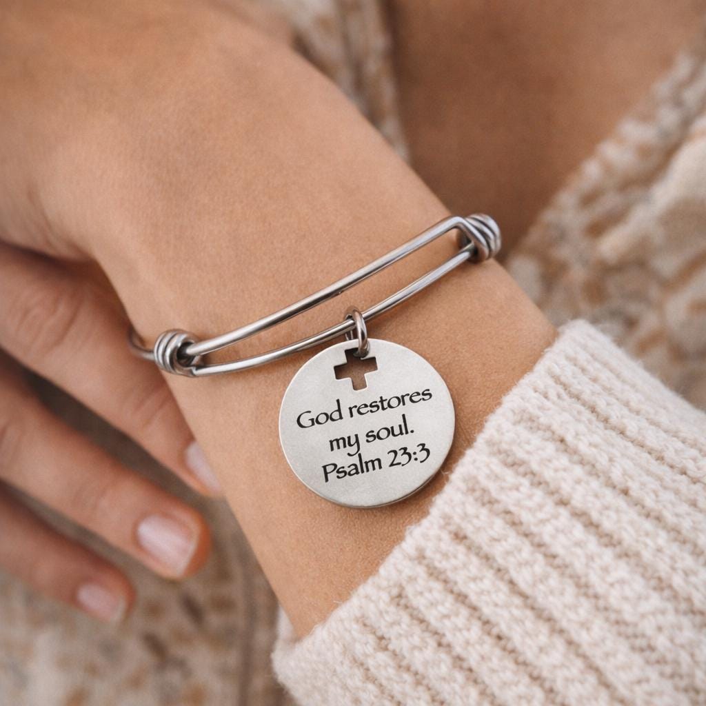 God Restores My Soul Psalm 23 3 Charm Bracelet Faith Jewelry Christian Gift Stainless Steel Bangle