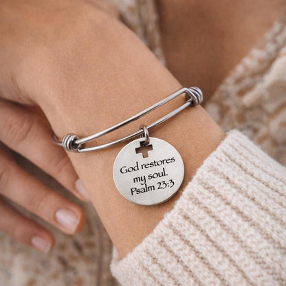 God Restores My Soul Psalm 23 3 Charm Bracelet Faith Jewelry Christian Gift Stainless Steel Bangle