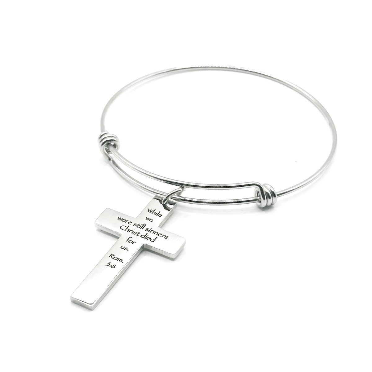 Christ Died For Us Romans 5 8 Charm Bracelet Stainless Steel Expanding Bangle Scripture Bracelet Christian Gift Faith Jewelry