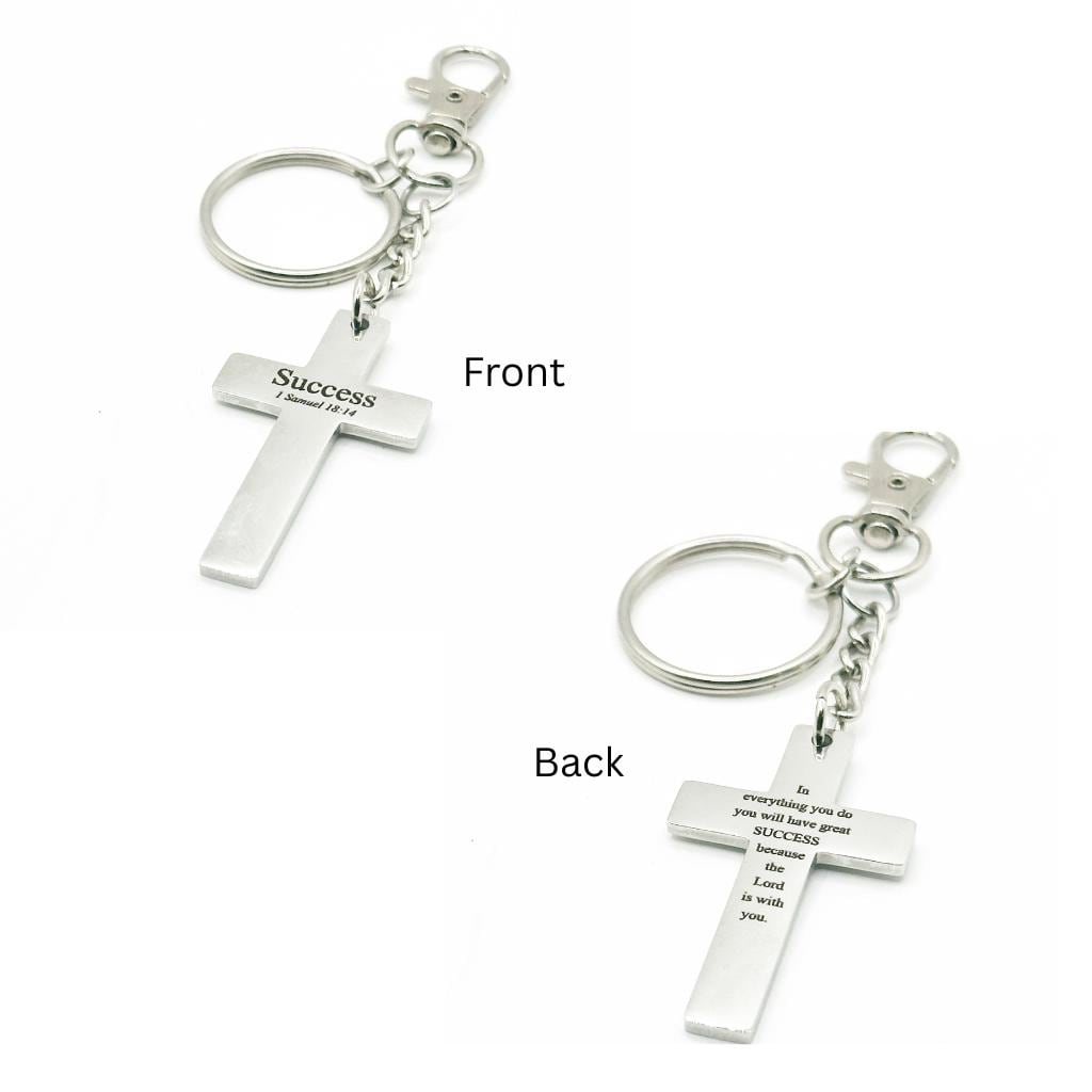 Success Scripture Cross Clip On Keychain Christian Gift Bible Verse Keychain Faith Keyring Inspirational Stainless Steel Cross Charm