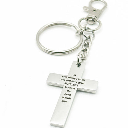 Success Scripture Cross Clip On Keychain Christian Gift Bible Verse Keychain Faith Keyring Inspirational Stainless Steel Cross Charm