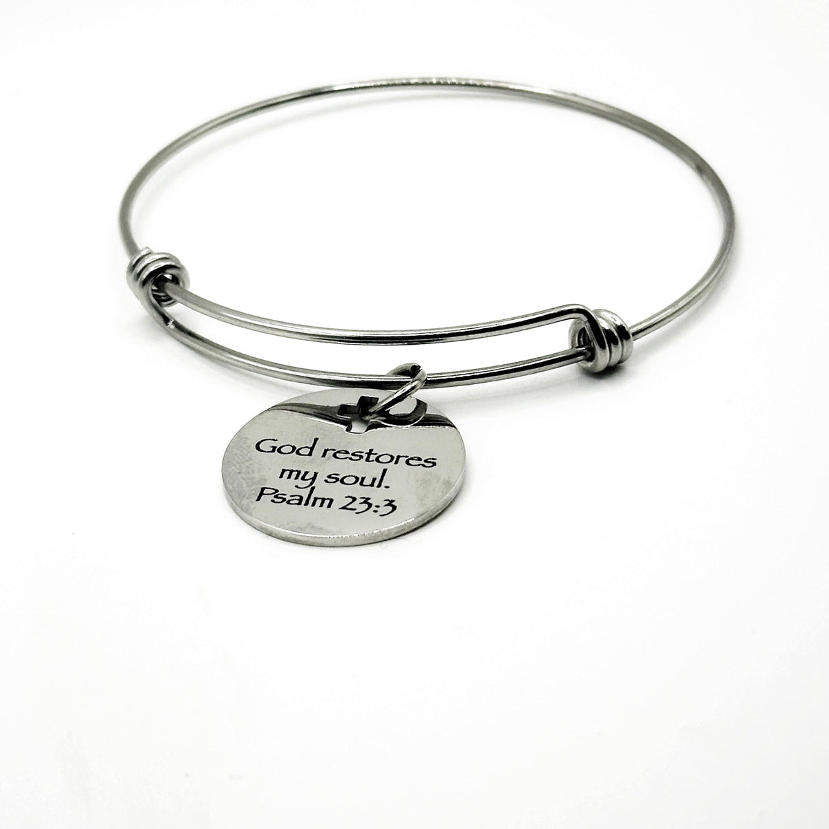 God Restores My Soul Psalm 23 3 Charm Bracelet Faith Jewelry Christian Gift Stainless Steel Bangle