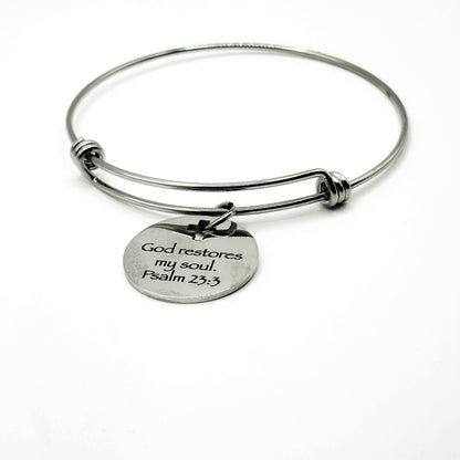God Restores My Soul Psalm 23 3 Charm Bracelet Faith Jewelry Christian Gift Stainless Steel Bangle