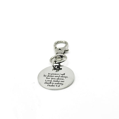 Psalm 4 8 Clip On Charm In Peace I Will Lie Down And Sleep Christian Scripture Faith Jewelry Lobster Clasp Gift