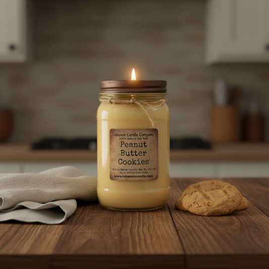 Peanut Butter Cookies Candle warm cozy lifestyle setting