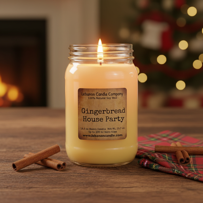 Gingerbread House Party Candle warm cozy lifestyle setting