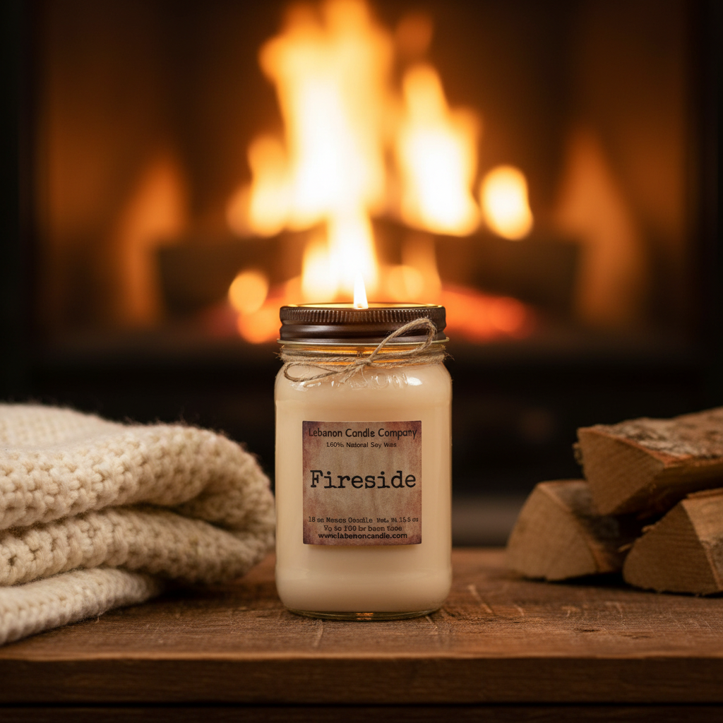 Fireside Candle warm cozy lifestyle setting