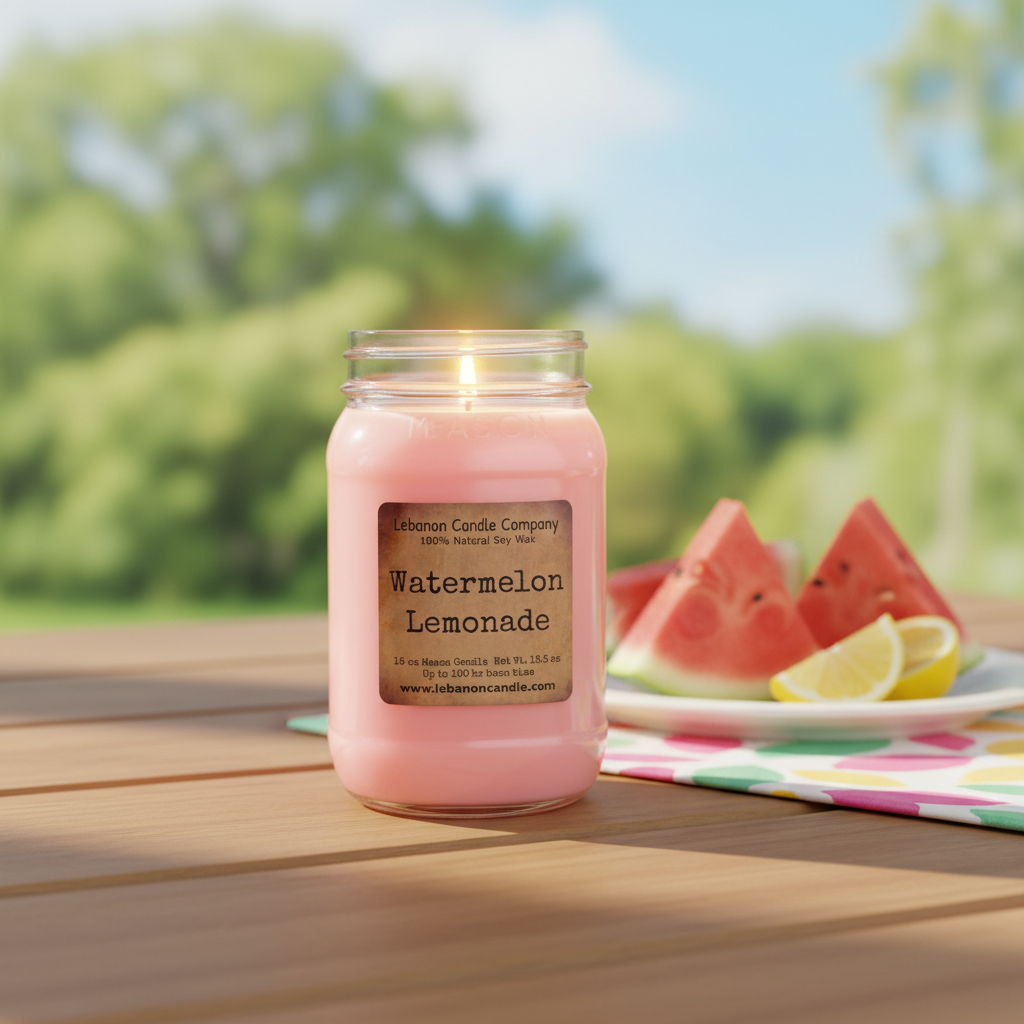 Watermelon Lemonade Candle fresh summery lifestyle setting