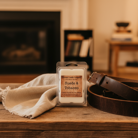 Suede & Tobacco Wax Melt warm cozy lifestyle setting