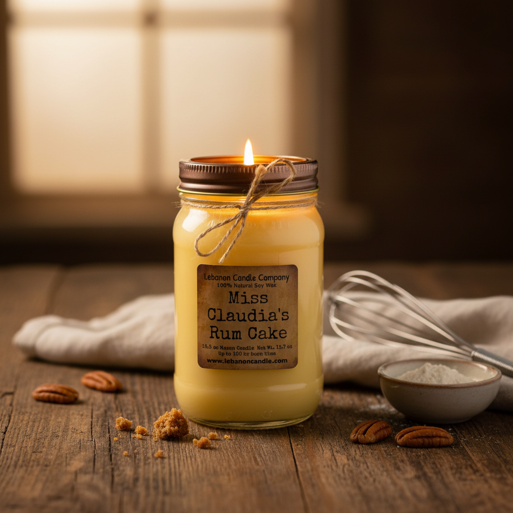 Miss Claudia's Rum Cake Candle warm cozy lifestyle setting