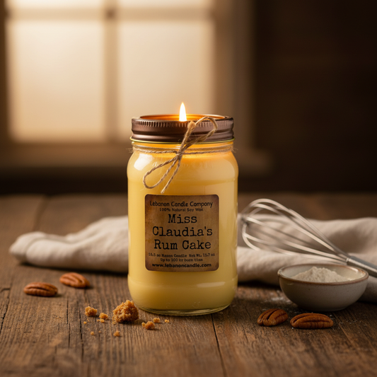 Miss Claudia's Rum Cake Candle warm cozy lifestyle setting