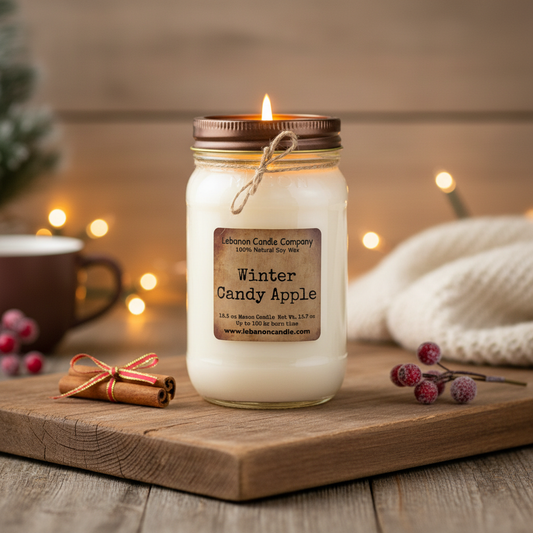 Winter Candy Apple Candle warm cozy lifestyle setting