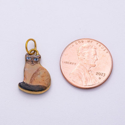 PVD Stainless Steel 17mm Brown Kitty Pet Enamel Charm | Charms-00506