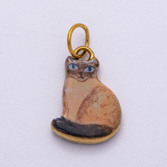 PVD Stainless Steel 17mm Brown Kitty Pet Enamel Charm | Charms-00506