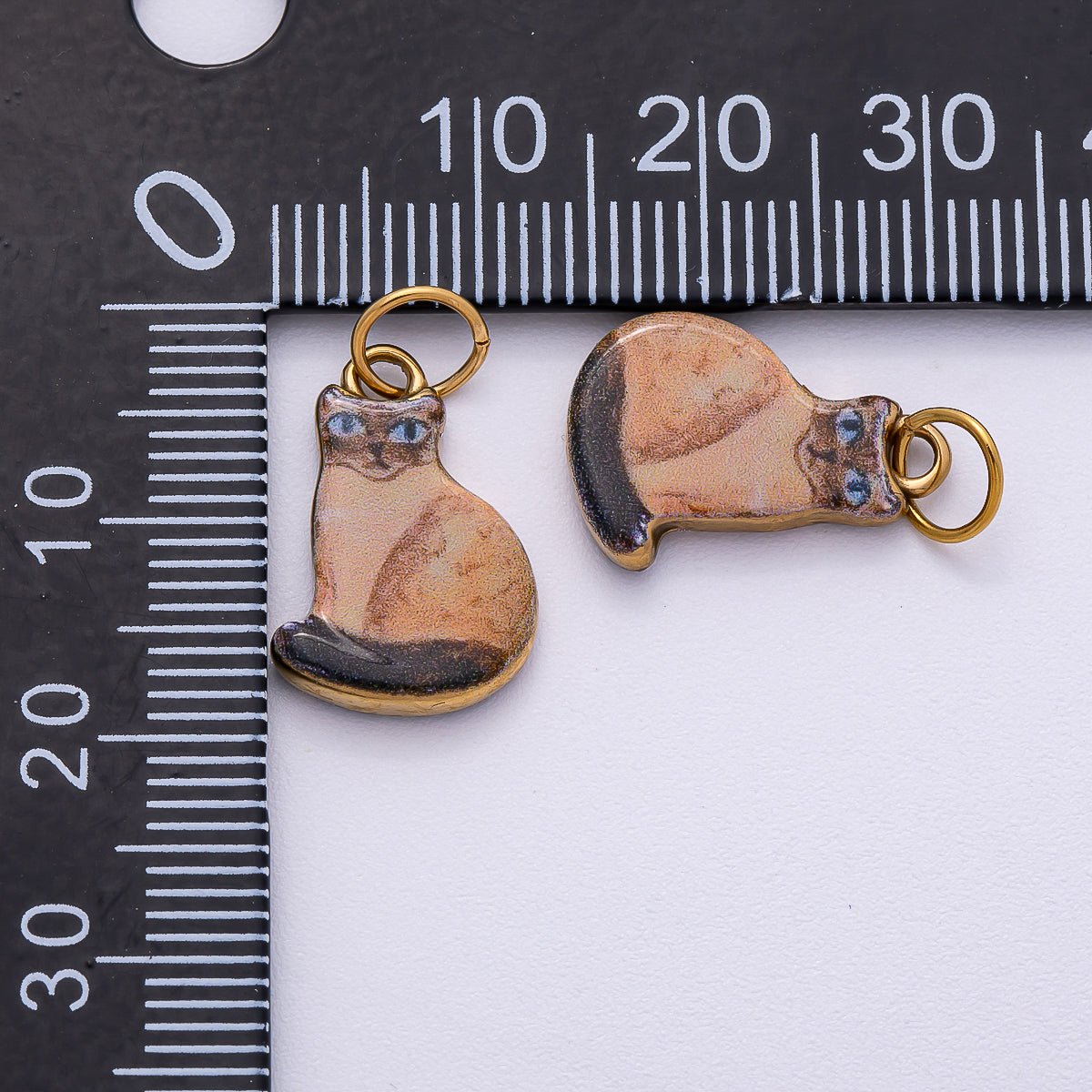 PVD Stainless Steel 17mm Brown Kitty Pet Enamel Charm | Charms-00506