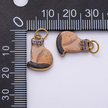PVD Stainless Steel 17mm Brown Kitty Pet Enamel Charm | Charms-00506