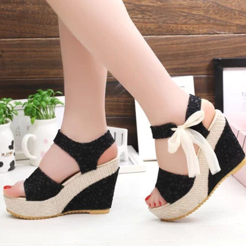 Lace Bow Platform Bridal Heels