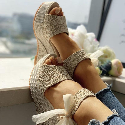 Lace Bow Platform Bridal Heels