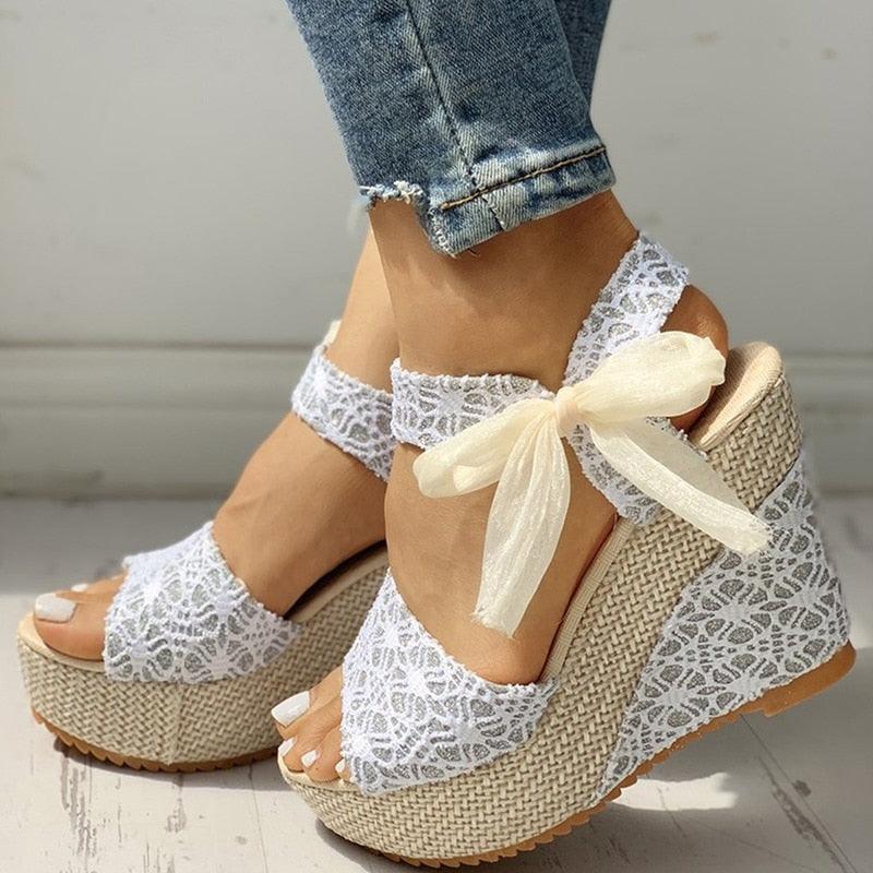 Lace Bow Platform Bridal Heels