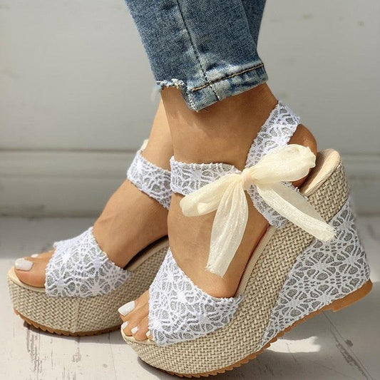 Lace Bow Platform Bridal Heels