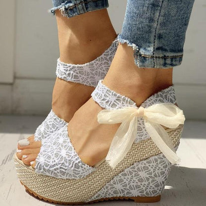 Lace Bow Platform Bridal Heels