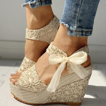 Lace Bow Platform Bridal Heels