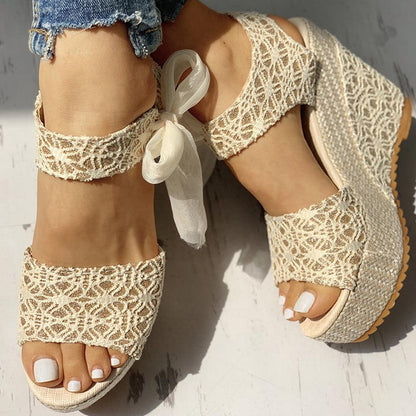 Lace Bow Platform Bridal Heels